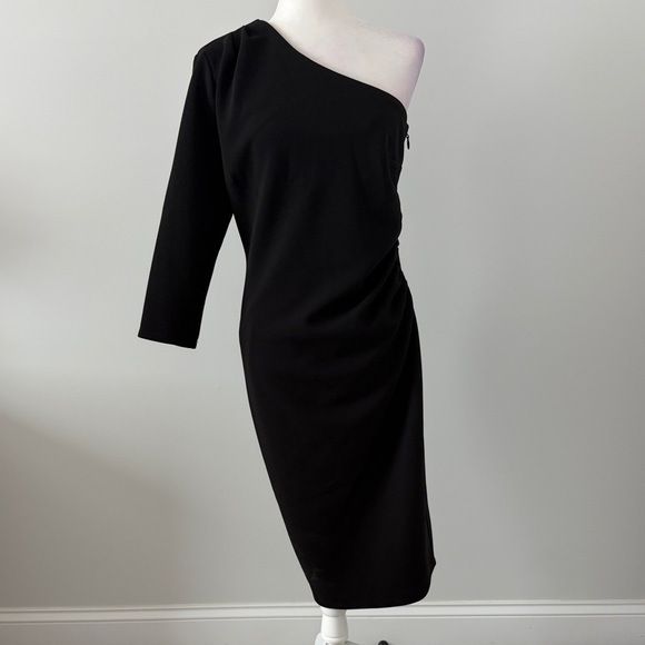 Chic One-Shoulder Black Dress - Picture 2 of 8